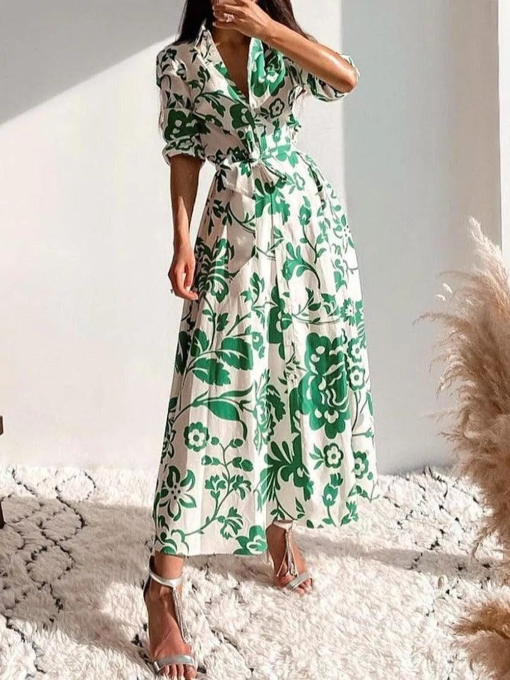 100% polyester Care instructions: Machine wash cold shirt dress in Green with A-line silhouette