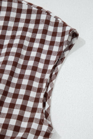 Gingham Zip-front Midi Dress in taupe cotton