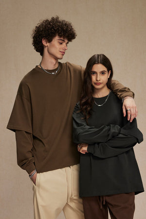 Brown layered long sleeve t-shirt and dark green long sleeve t-shirt