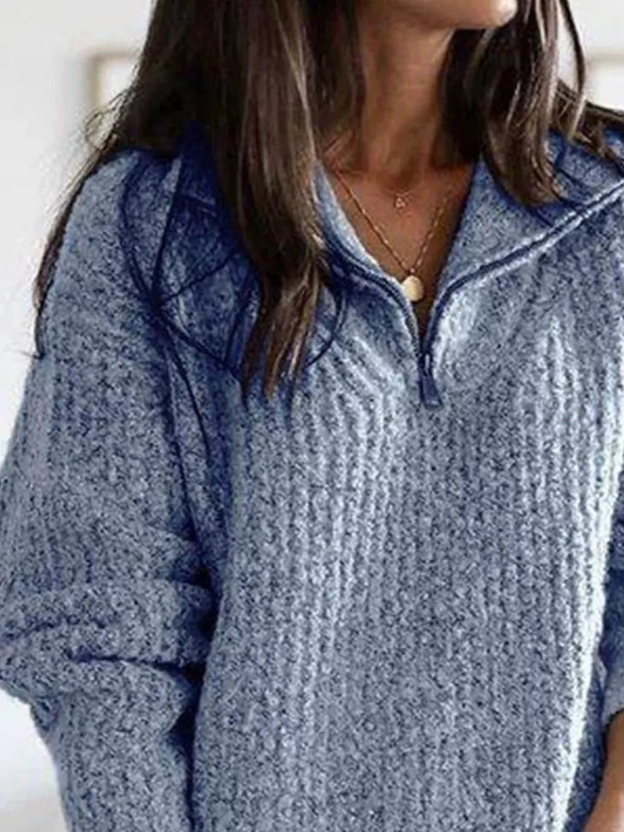 classic zip-up sweater in Grey with collared