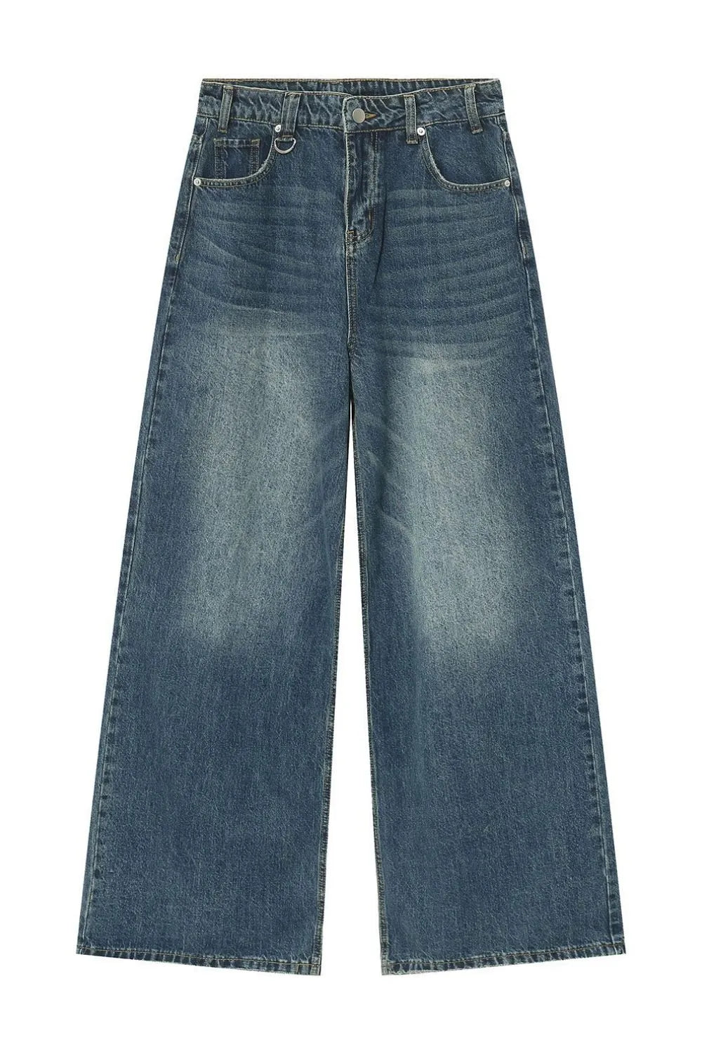Oversized wash denim jeans in peacock blue with a wide leg.