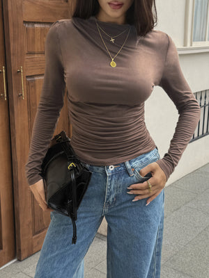 95% polyester, 5% elastane Care instructions: Machine wash cold t-shirt in dark brown with slim silhouette