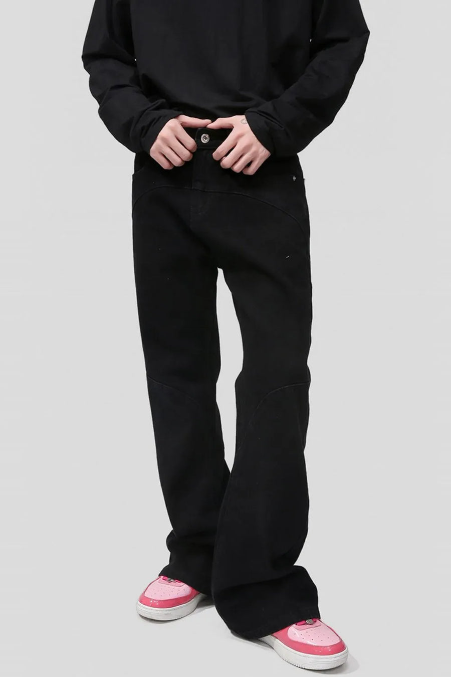 Panelled flare jeans in dark with pocket detail.