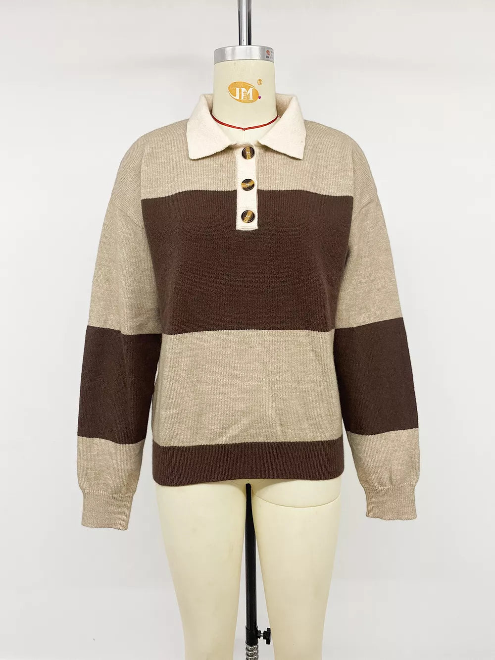 Color Block Polo Collar Sweater option 6