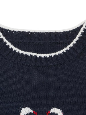 navy blue pullover sweater with stretch and long sleeve