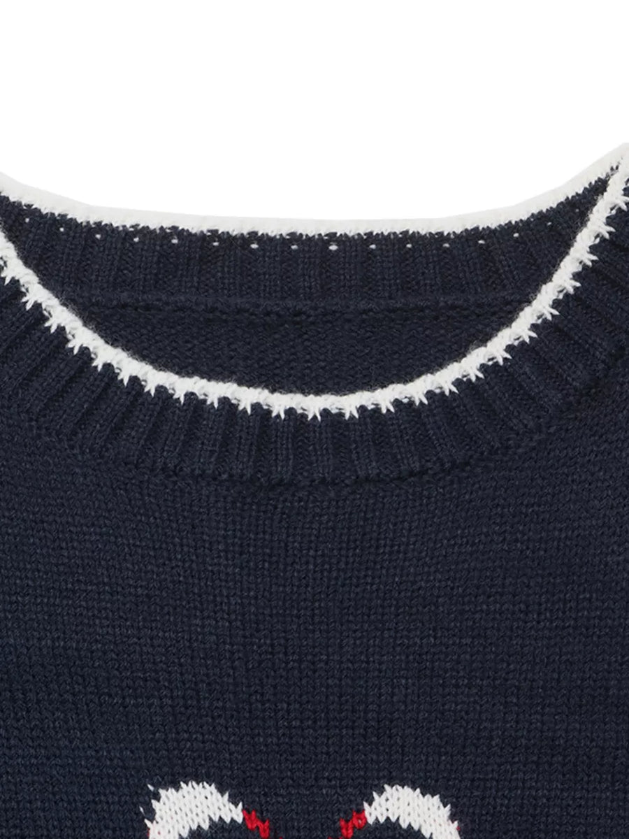 navy blue pullover sweater with stretch and long sleeve