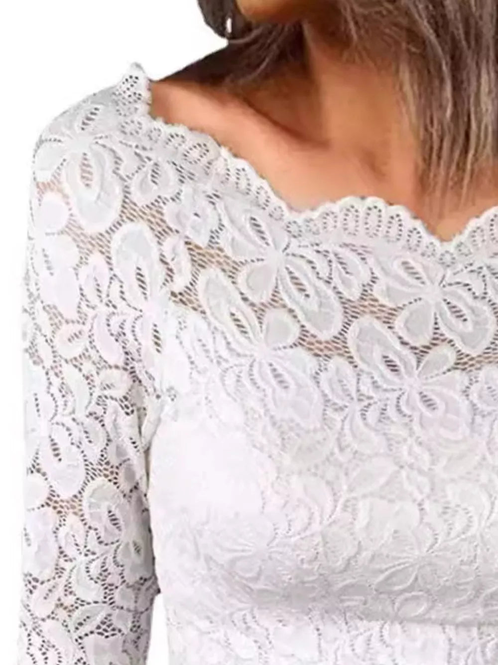 Wine Red Off-shoulder Long Sleeve Lace Blouse Plus Size