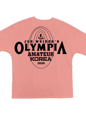 Olympia Graphic Oversized Tee in Dusty Pink with bold black text and graphic detail.