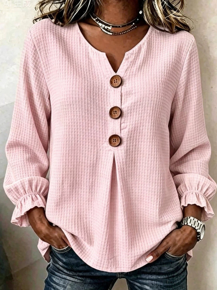 blouse in Black with waffle-knit and hip-length