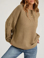 Khaki pullover sweater with hip-length and pullover