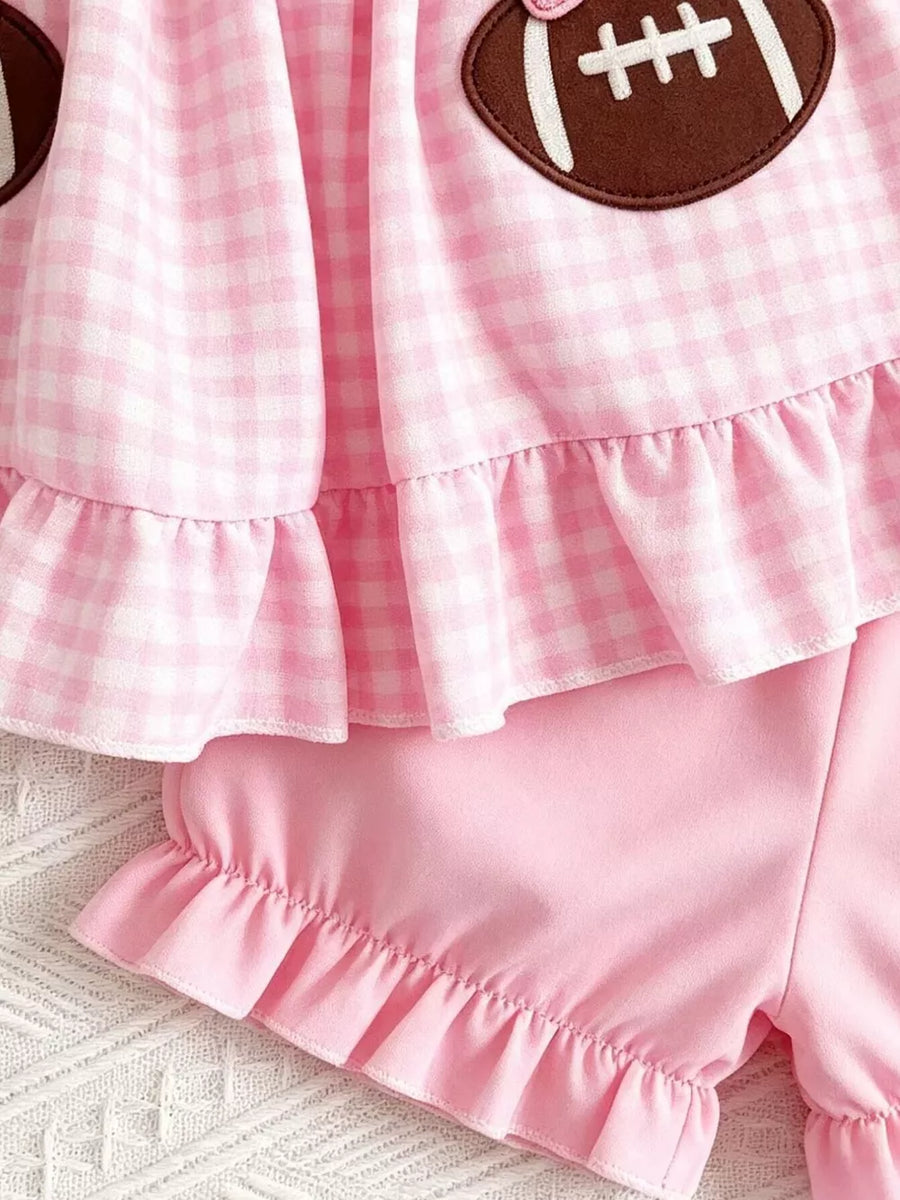 Pink with Children's Gingham Top And Shorts Set in Pink