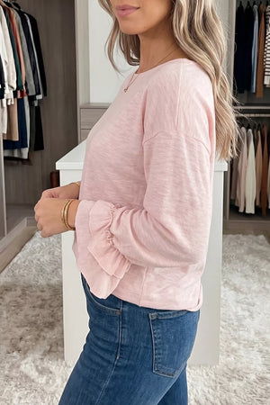 Long Sleeve Ruffle Cuff Casual Elegant Top option 5