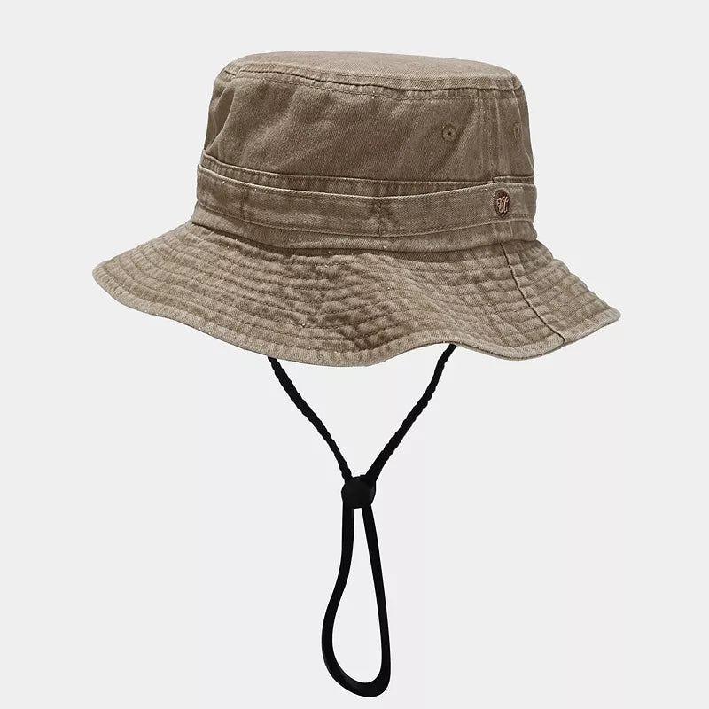 hat in khaki featuring wide brim and relaxed fit