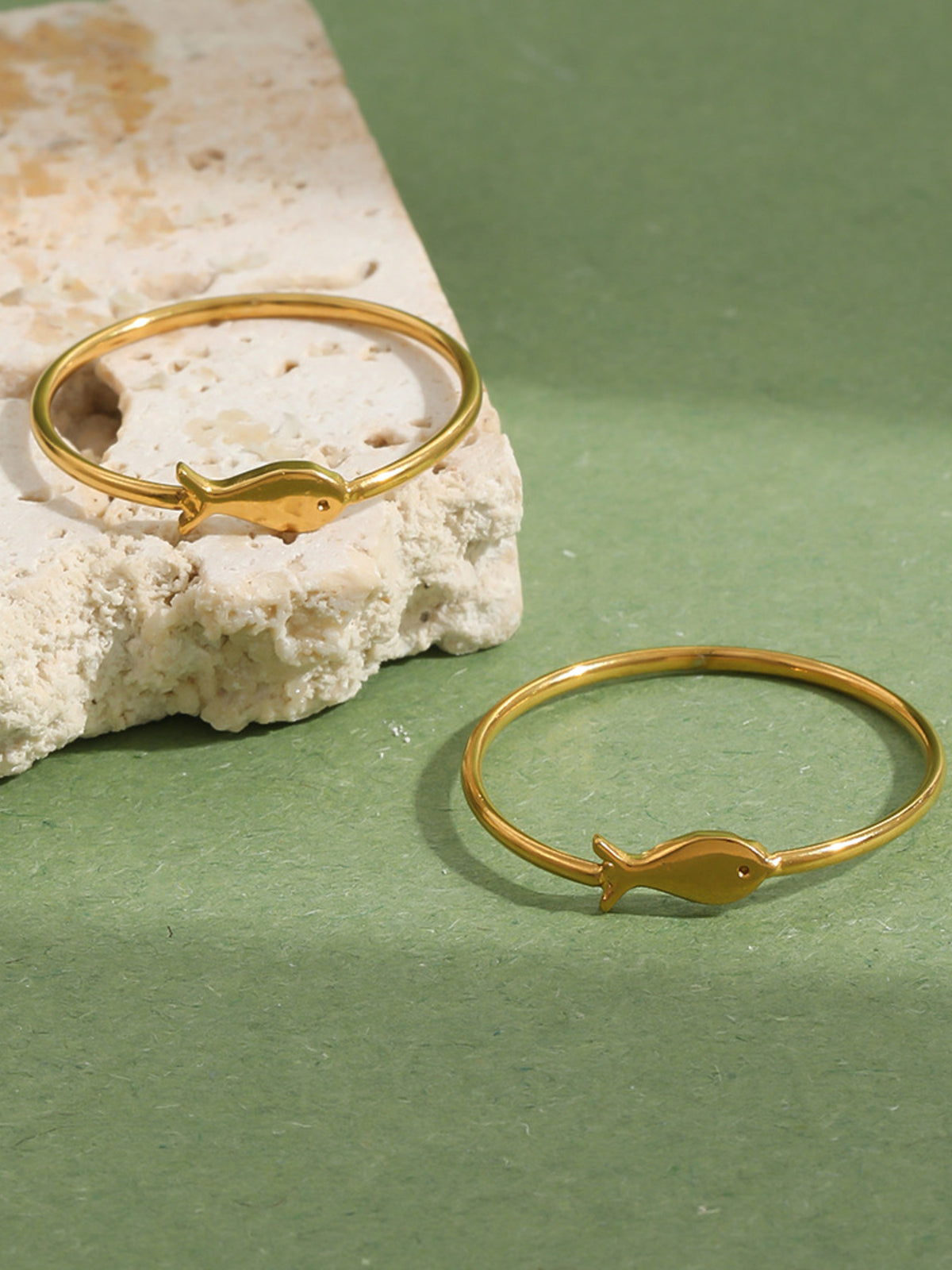18K Gold-Plated Stainless Steel Fish Ring in gold with gold-plated