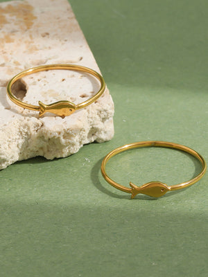 18K Gold-Plated Stainless Steel Fish Ring in gold with gold-plated