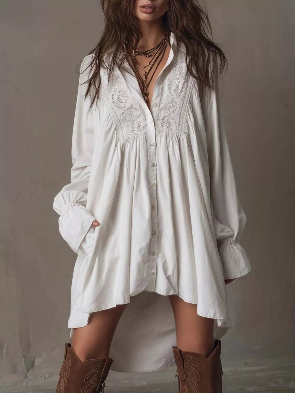 white shirt dress with embroidered and collared