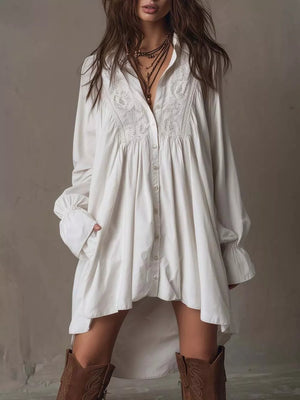 white shirt dress with embroidered and collared