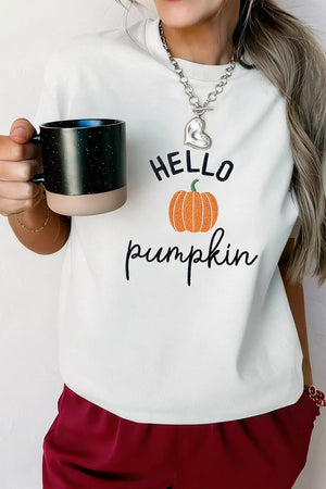 Embroidered Pumpkin Slogan Short Sleeve T-shirt option 5