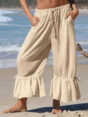 wide-leg pants in White with tied and cropped