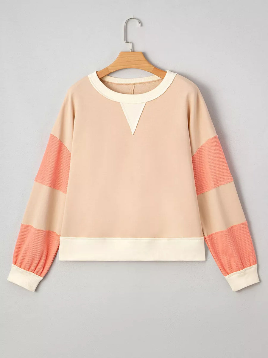 Color Block Textured Patchwork Pullover Sweatshirt option 6