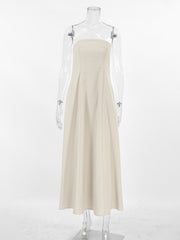 Beige smocked tube dress with zipper, a-line cut, cotton fabric