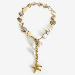 coastal necklace in ivory with crew neck