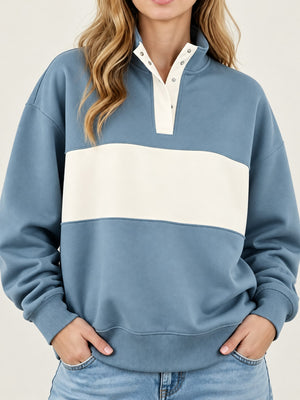sweatshirt in French Blue with buttoned and hip-length