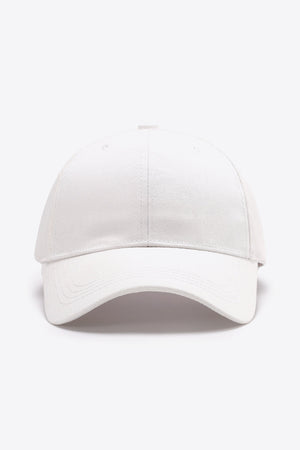 White cotton twill baseball cap with adjustable strap detail