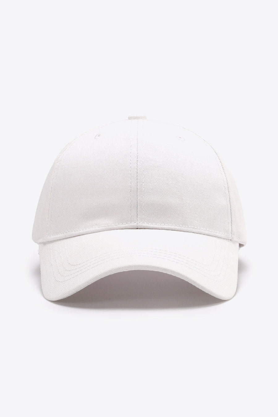 White cotton twill baseball cap with adjustable strap detail