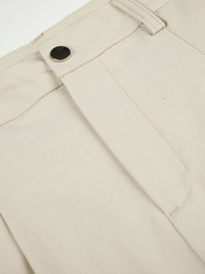 wide-leg pants in cream with pleated front and full-length