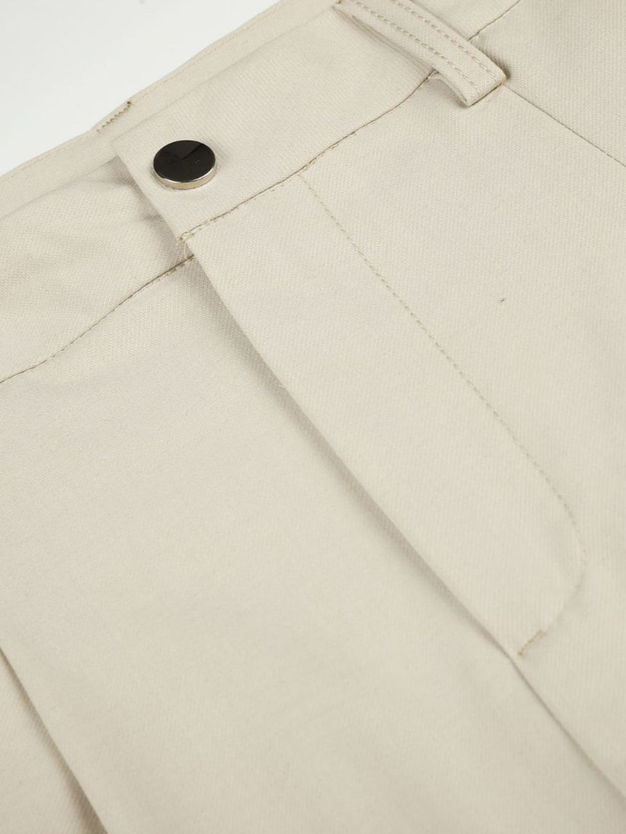 wide-leg pants in cream with pleated front and full-length