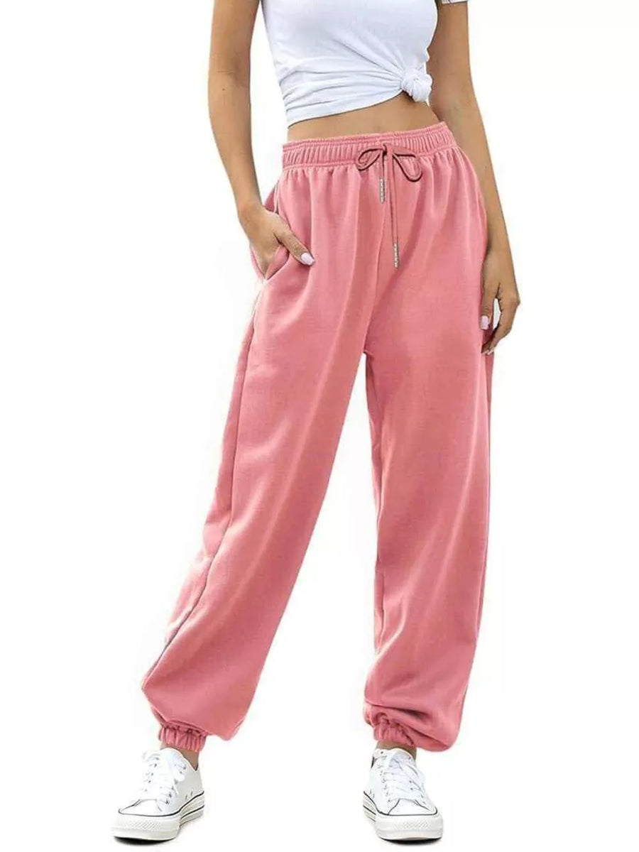 Loose Fit Drawstring Joggers in Pink, view 14