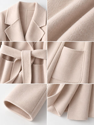 Double-Sided Wool Coat With Belt in black with pocketed