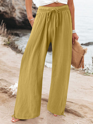 Apricot Full Size Drawstring Wide Leg Pants Plus Size