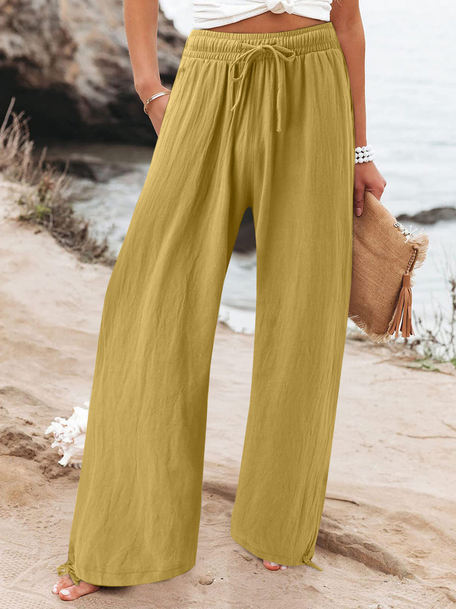 Apricot Full Size Drawstring Wide Leg Pants Plus Size