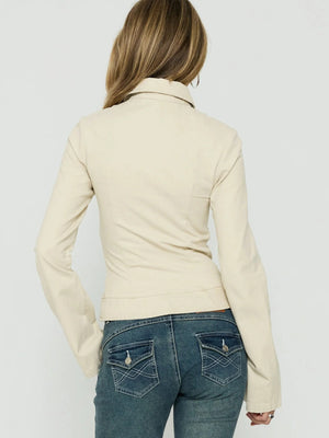Beige slim jacket with collared