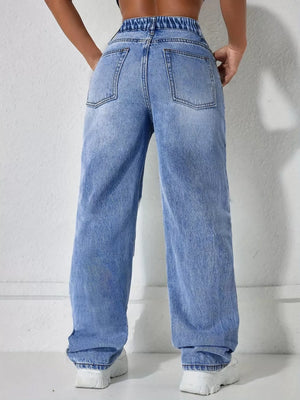 Distressed Wide Leg Jeans in Light Blue