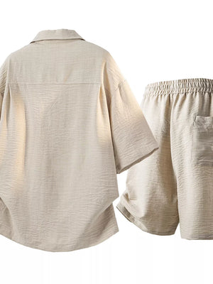 Brown Men's Button-up Short Sleeve Shirt & Shorts Set