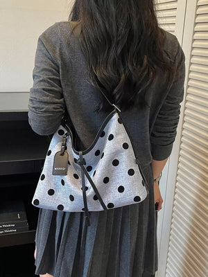 handbag featuring polka dot in Blue with PU Leather Imported Size &amp texture