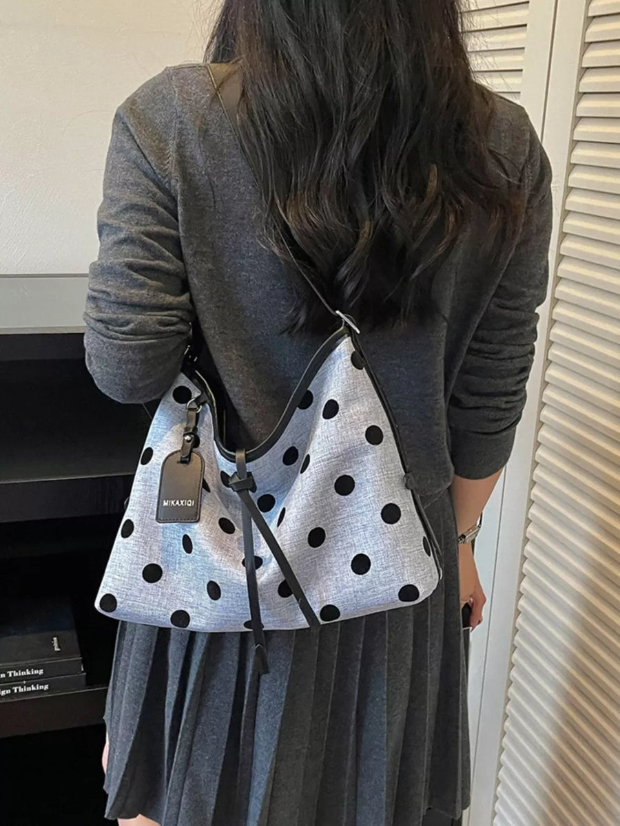 handbag featuring polka dot in Blue with PU Leather Imported Size &amp texture