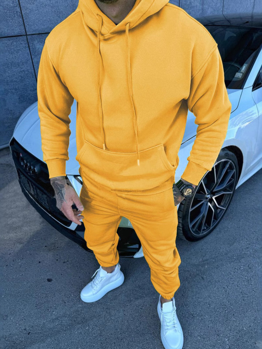 lounge set in mustard yellow featuring drawstring and relaxed fit
