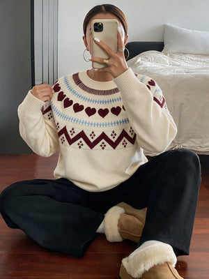cream crewneck sweater with hip-length and pullover