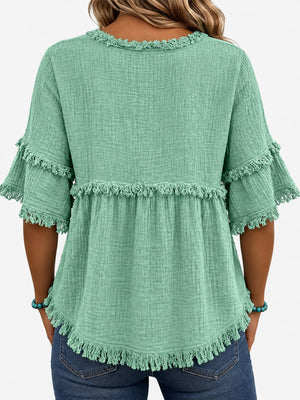 boho blouse in Red with round neck
