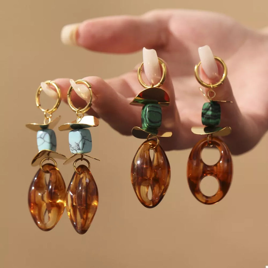 earrings featuring geometric in turquoise with 18K Gold-Plated, Resin, Stainless Steel, Turquoise Care instructions: Avoid
