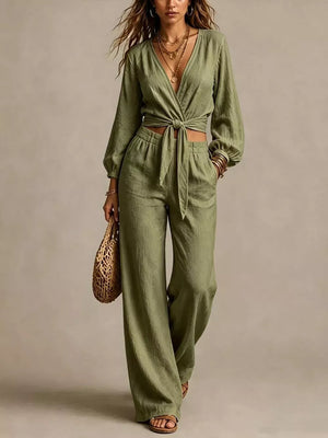 100% polyester Care instructions: Machine wash cold Two-Piece Set in Khaki with relaxed silhouette