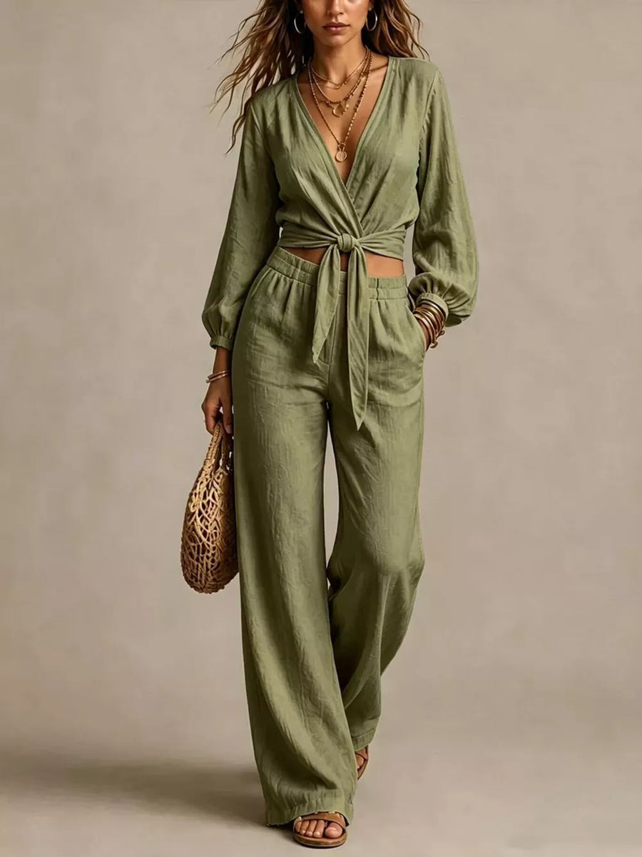 100% polyester Care instructions: Machine wash cold Two-Piece Set in Khaki with relaxed silhouette