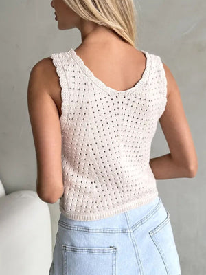 Brown sweater vest with eyelet knit and sleeveless