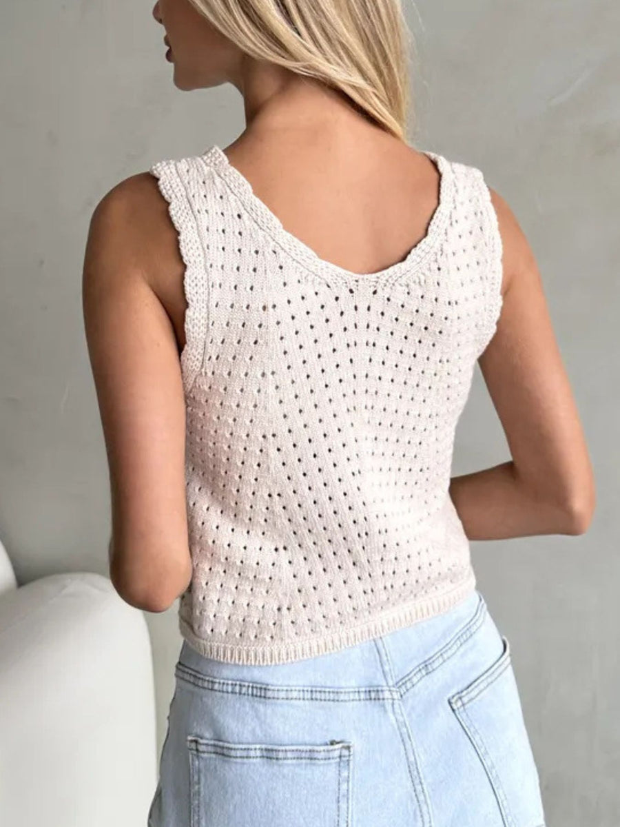 Brown sweater vest with eyelet knit and sleeveless