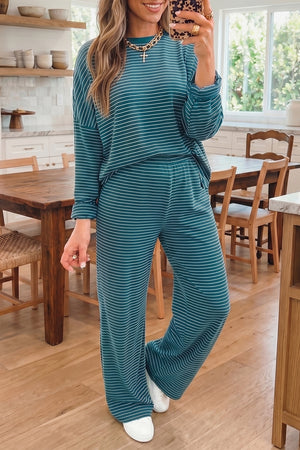 teal lounge set with tunic-length and pullover