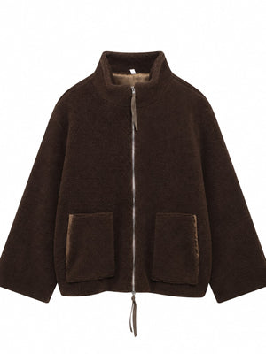 Sherpa Zip-Up Jacket in Off White with zipper